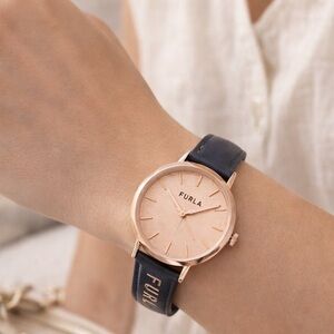 Furla leather watch new in original box Navy blue